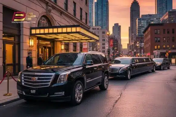 Luxury limo fleet for TIFF including Escalade, S-Class, and stretch limo.