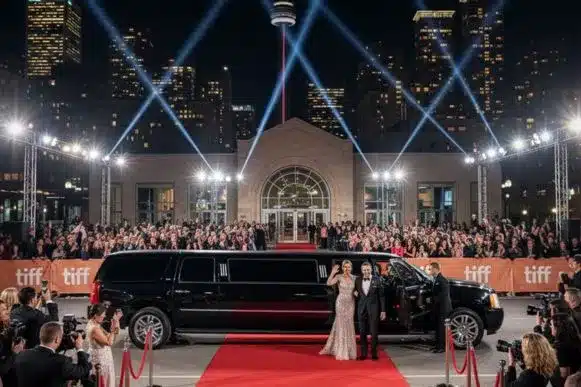 Black SUV limo arriving at the TIFF red carpet outside TIFF Bell Lightbox.