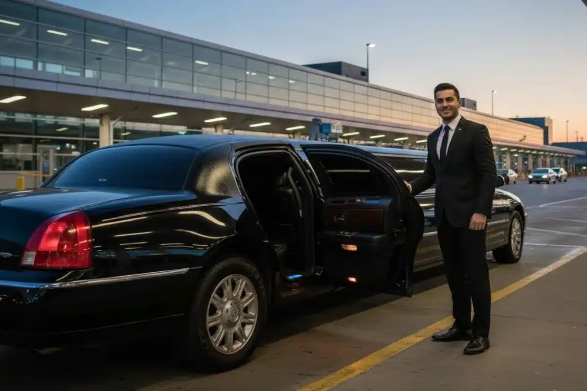 A professional driver providing courteous door service.